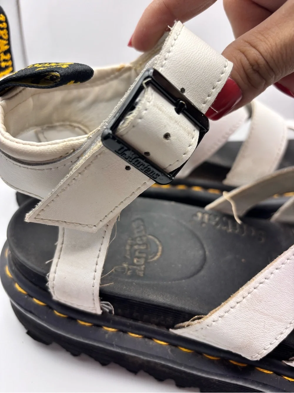 Dr. Martens White Leather Strappy Platform Sandals with Ankle Buckles